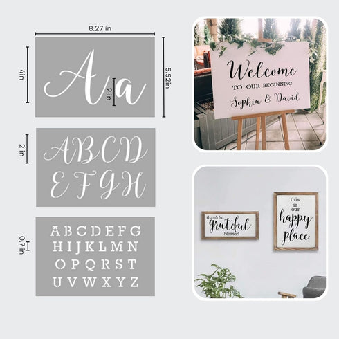 Stencils for Painting, 45 Pcs Reusable Calligraphy Letter Stencils Kit with 3 Alphabet Sets and Numbers, Symbols and Signs, Alphabet Stencils for ...