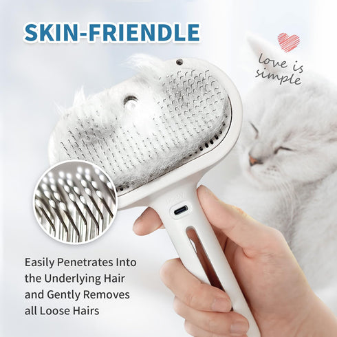 Cat Steam Brush for Shedding, 3 In 1 Self Cleaning Steamy Pet Brush Anti-Static Flying Hair Spray Cat Brush for Long and Short Hair Pets Grooming ...