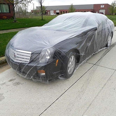 Clear Plastic Disposable Universal Elastic Band Car Covers Rain Dust Garage Cover Waterproof Temporary Auto 12ft X 22ft...