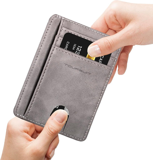 TOURSUIT Travel Minimalist Slim Front Pocket Wallet for Men Women, RFID Blocking Credit Card Holder Case (Grey)...