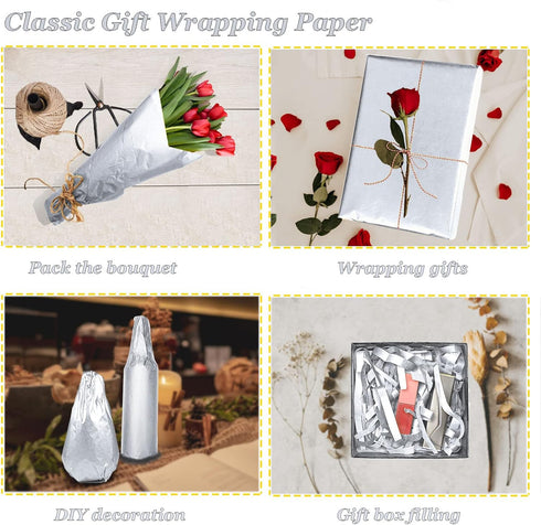 60 Sheets Silver Wrapping Tissue Paper - Artdly 20x14 Inch Recyclable Silver Metallic Tissue Paper Bulk Silver Wrapping Paper for DIY Arts Crafts ...