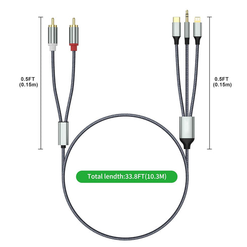 Lightning to RCA Cable Audio Aux Adapter?10.3M?,RCA to 3.5mm Cable?USB C to 2 RCA Audio Cable? (3 in 1 Audio Cable) for Power Amplifier, Car, Home...