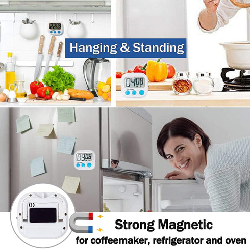 2 Pack Digital Kitchen Timer for Cooking Big Digits Loud Alarm Magnetic Backing Stand Cooking Timers for Baking White...