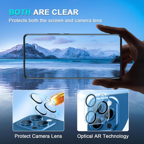 3 Pack Screen Protector for iPhone 15 Pro Max & 3 Pack Camera Lens Protector, 9H Hardness HD Clear Tempered Glass Screen Protector for iPhone 15 P...