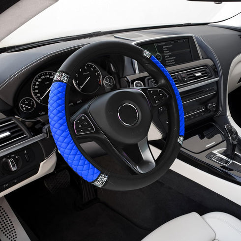 Bling Soft Leather Steering Wheel Cover, 15 Inch Colorful Rhinestones Elastic Steering Wheel Protector, Anti-Slip Car Steering Wheel Protector, St...