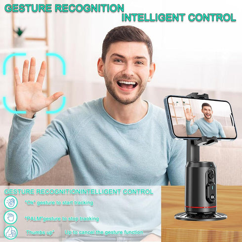 Auto Face Tracking Tripod 360° Rotating Auto Tracking Phone Stand, No App, Gesture Control Smart Shooting Camera Mount with Selfie Light and Remot...