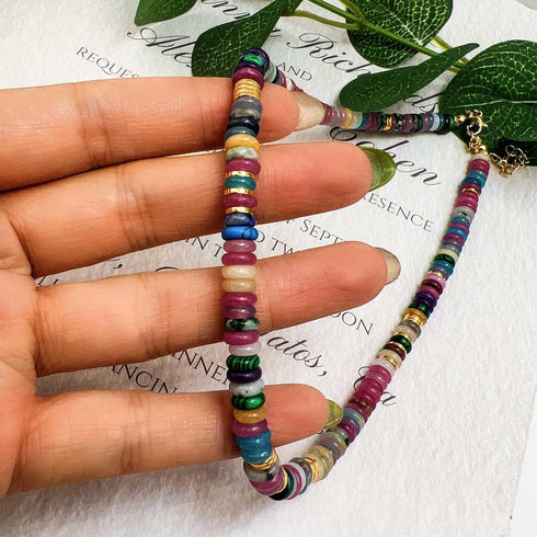 Boho Beaded Choker Necklace Chakra Gemstone Necklace Natural Stone Beaded Necklaces for Women Handmade Summer Beach Surfer Necklace...