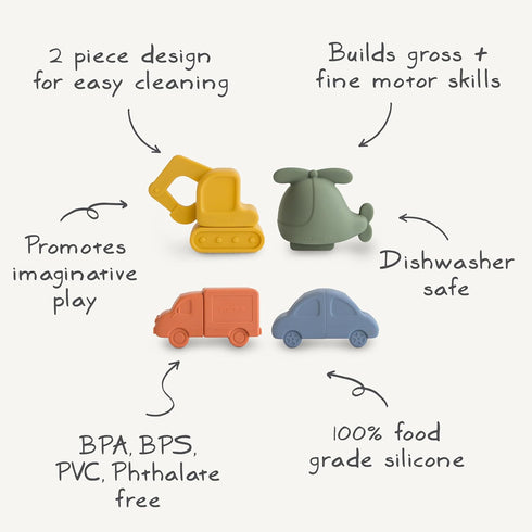 mushie Silicone Vehicles Bath Play Set 4 Pack | Mold Free...