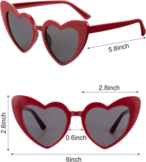 4 Pairs Heart Shaped Sunglasses Goggle Vintage Cat Eye Sunglasses Mod Style Retro Glasses with 4 Pieces Glasses Cloth 4 Pieces Flannel Bag for Par...