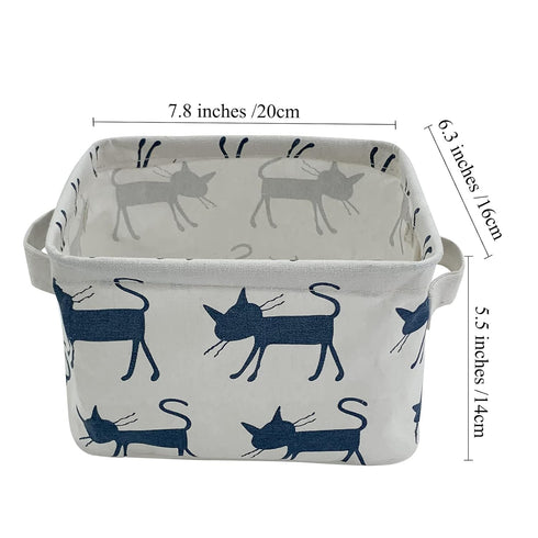 Mziart Small Foldable Canvas Storage Basket with Handles, Cotton Linen Storage Bin Organizer for Nursery Kids Shelves & Desks (Blue Cat)...