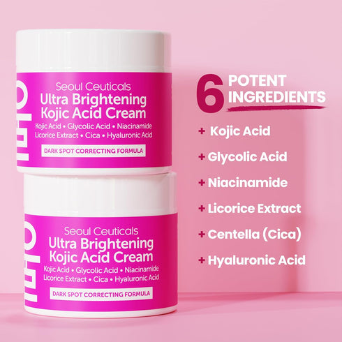 SeoulCeuticals Korean Kojic Acid Cream Dark Spot Remover + Glycolic Acid + Niacinamide + Cica + HA Moisturizer - Cruelty Free K Beauty Skincare 2o...