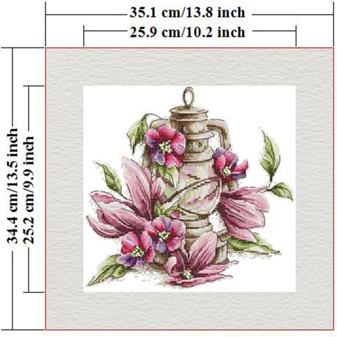 CROSSDECOR Stamped Cross Stitch Kits-Magnolias and Lamps Embroidery Patterns Full Set for Beginners or Adults,11 CT 3 Strands DIY Crossstitching A...
