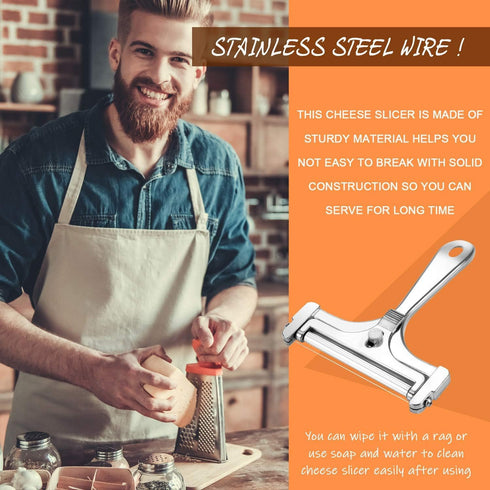 4Pieces Stainless Steel Wire Cheese Slicer Adjustable Thickness Cheese Cutter, Cheese Slicer Spatula Plane for Soft, Semi Soft, Semi-Hard Cheeses ...