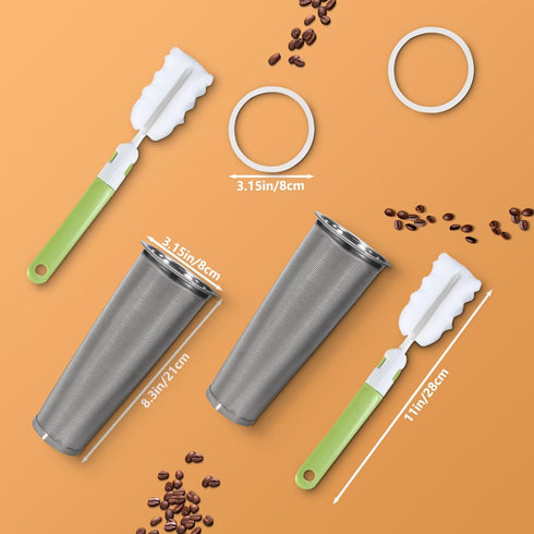 2pcs Cold Brew Filter - Cold Brew Coffee Filter for 64oz Wide Mouth Mason Jar Cold Brew Coffee Maker Pitcher, 304 Stainless Steel Mesh Cold Brew S...