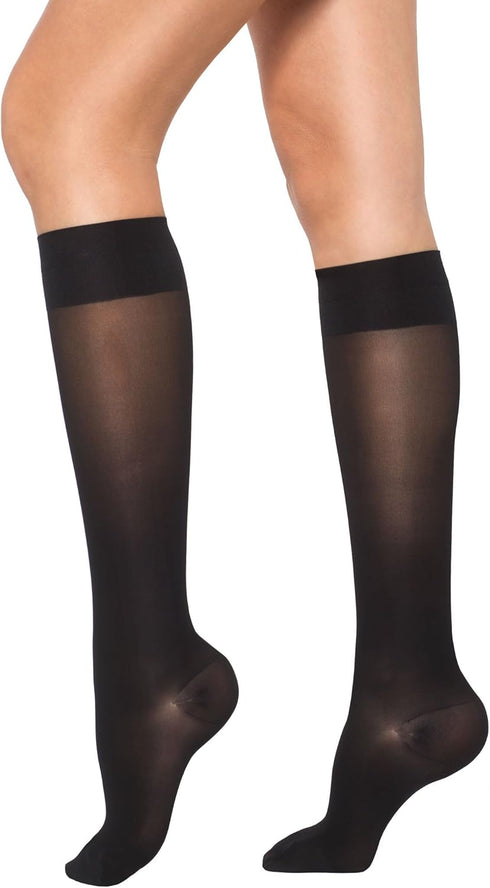 Healthweir Sheer Graduated Compression Knee High Stockings for Women 15–20 mmHg – Made in Italy Support Socks, Closed Toe, Nurses, Travel, Varicos...