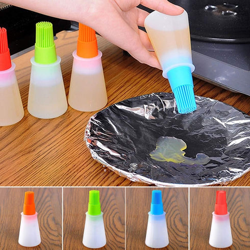 AKOAK 1 Pack Environmentally Friendly Silicone Flat-Bottomed Barbecue Oil Bottle Brush, Pastry Brush, Kitchen Baking and Barbecue Cooking Tools (G...