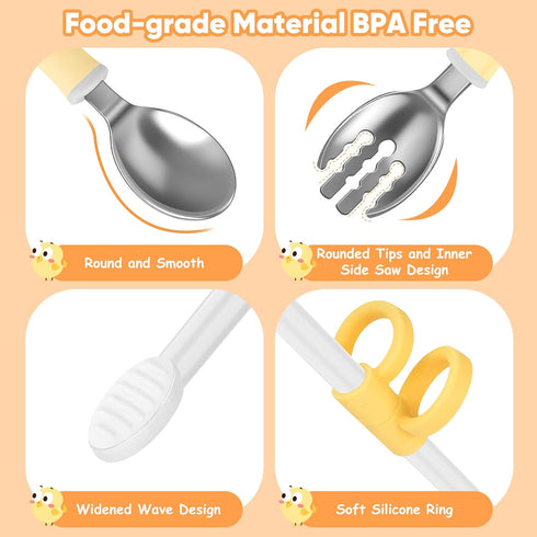 3 Pieces Toddler Utensils, Kids Training Chopsticks and Bendable Stainless Steel Toddler Fork and Spoon for Child and Toddler Safe Flatware Set...