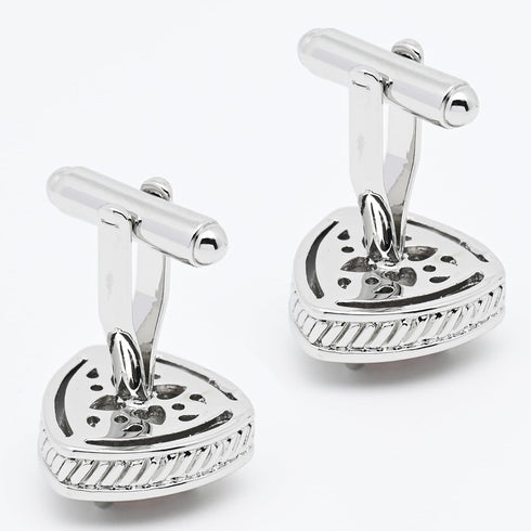 Triangle Pink Crystal Gemstone Cufflinks for Men Lady In Gift Case Silver Men's Cufflinks Jewelry Set for Wedding Anniversary Business Party Event...