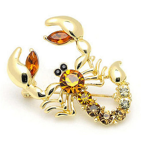 Men Women Retro Crystal Rhinestone Scorpion Brooch Creative Animal Insect Enamel Lapel Pins(Gold), one size...