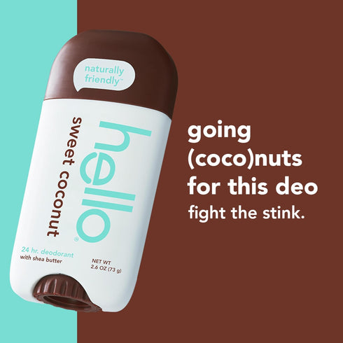 hello Sweet Coconut Deodorant With Shea Butter for Women + Men, Aluminum Free, Baking Soda Free, Parabens Free, 24 Hour Odor Protection, 2.6 Ounce...