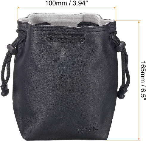 PATIKIL Soft Drawstring Lens Case, Lens Pouch Bag with Cotton Pad 3.94" x 3.94" Thick Fleece Cloth Camera Lens Bag for SLR Lens Water Cups Black...