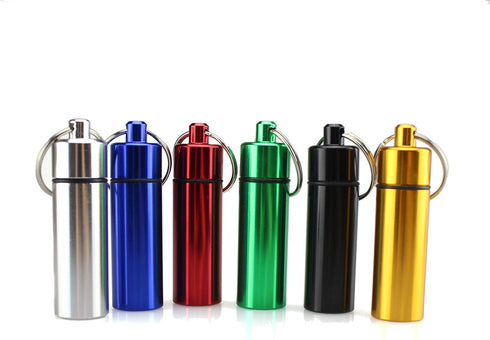 3 Size Waterproof Aluminum Pill Box Case Capsule Bottle Cache Drug Holder Keychain Container Colorful 6pcs, /L...