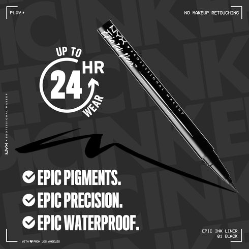 NYX PROFESSIONAL MAKEUP Epic Ink Liner, Waterproof Liquid Eyeliner - Black (Pack Of 2), Vegan Formula...