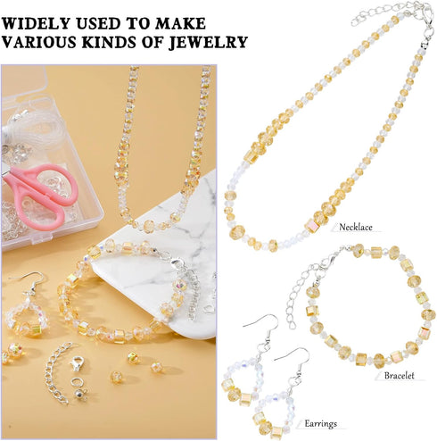 Premium Glass Crystal Beads for Bracelets Making Kit, 250pcs Showy Gold Crystal Beads for Jewelry Making Kit, 4/6/8mm Crystal Beads & Bead Assortm...