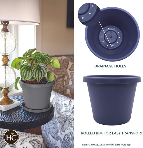 The HC Companies 10 Inch Round Prima Planter - Plastic Plant Pot with Rolled Rim for Indoor Outdoor Plants Flowers Herbs, Twilight Blue...