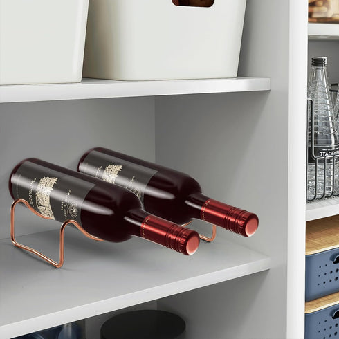 Countertop Wine Rack, 2 Bottles Wine Storage, Metal Wine Holder, Cup and Water Bottle Organizer for Cabinet, Pantry, Rosegold...