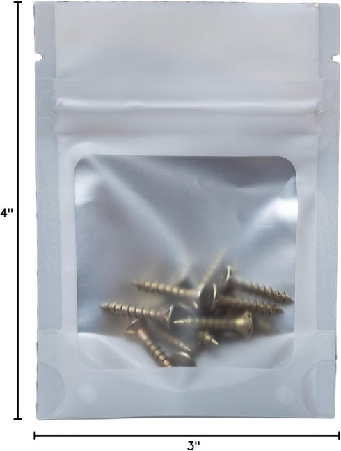 HANSER | Smell Proof Odorless Mylar Resealable Foil Pouch Bags with clear Window | Stand up bottom | Airtight | matte white | 100 Pieces | 3x4 inc...