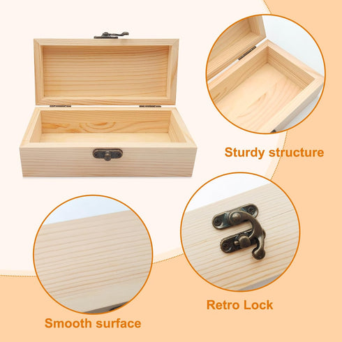 itechpanda Unfinished Wooden Box Unpainted Gift Wood Boxes with Hinged Lid Blank Natural Pine Box for Home Crafts DIY Art Storage Jewelry...