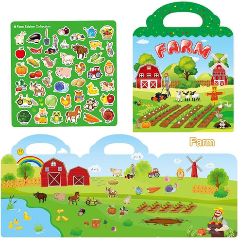 Reusable Sticker Books for Kids, 4 Sets Removable Toddler Sticker Book for Girls Boys Educational Learning Toys - Vehicle, Farm, Dinosaur & Zoo An...