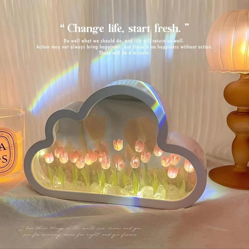 DIY Tulip Night Light, Cloud Mirror Tulip Light, Latest Bedroom Tulip Double Mirror Light, Bedroom Tulip Light, Bedroom Tulip Light (Pink)...
