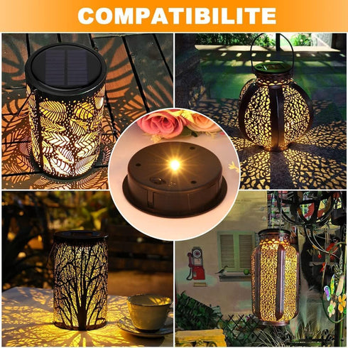 2 PCS Upgraded Solar Light Replacement Top for Outdoor Hanging Lanterns, 4.13 inch Warm White LED Solar Panel Lantern Lid Lights Parts, DIY Home G...