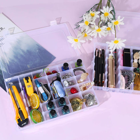 2Pack 36 Grids Plastic Organizer Box with Dividers, Craft Organizers and Storage Box for Craft Tackle Bead Thread Fishing Screws Nails Rock Washi ...