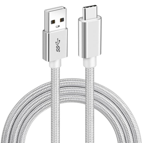 Vortex PD10GB3A-2-2-SILVER Type-C Data Cable 3A Fast Charging USB3.2 Universal Mobile Phone Tablet Nylon Braid USB Charging Cable (2 pcs Pack)(Sil...