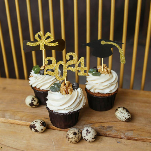 24 Pack 2024 Graduation Cupcake Topper Congrats Grad Cake Topper with Diploma, 2024, Grad Cap for Graduate Party Decorations Supplies...