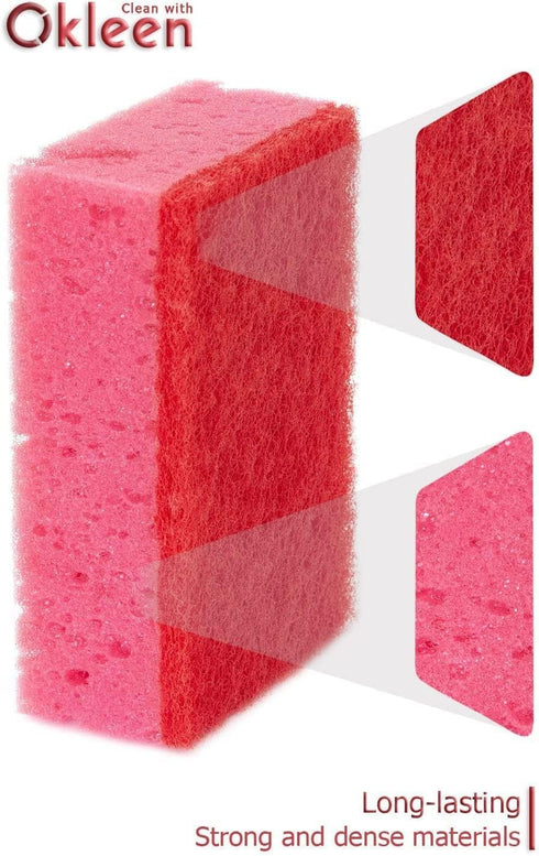 Pink Multi Use Scrub Sponges. Made in Europe. 9 Pack, 4.3x2.8x1.4 inches. Odorless Heavy Duty & Non Scratch Fiber. Durable and Delicate Scrubber f...