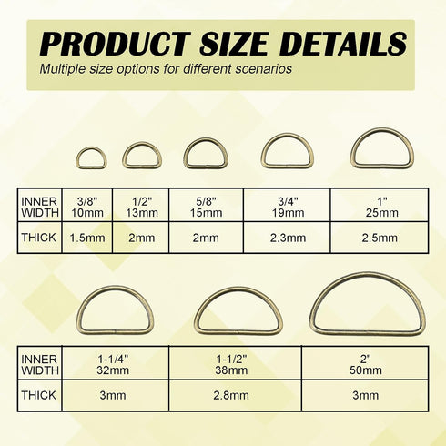 CooBigo 40 Pack 1 1/2 inch Metal D Ring 1.5 inch D Hooks Ajustable D-Rings Webbing Strap Belt Buckles for Bag, Backpack, Handles, Purses, Hangers ...