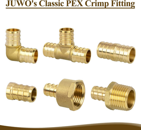 JUWO 3/4" PEX Coupling, PEX Fitting for Plumbing Repairs, Sturdy and Durable Brass Crimp Fitting (5 Pack)...
