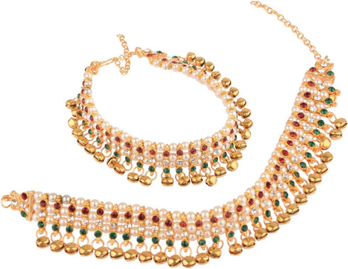 Efulgenz Indian Anklets for Women Payal Anklet Indian Gold Pearl Anklet Indian Ghungroo Anklets Crystal Ankle Bracelet Anklet Bells Indian Style A...