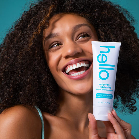 Hello Antiplaque and Whitening Fluoride Free Toothpaste and Naturally Healthy Antigingivitis Mouthwash, Alcohol Free, Vegan, SLS Free and Gluten F...