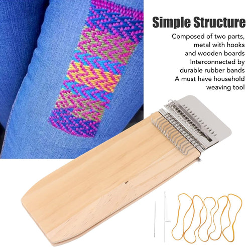 Tissting Mini Darning Loom 14 Hooks, Weaving Loom with Rubber Bands and Wooden Boards, Bracelet Making Kit String for Beginners Quickly Mending Je...