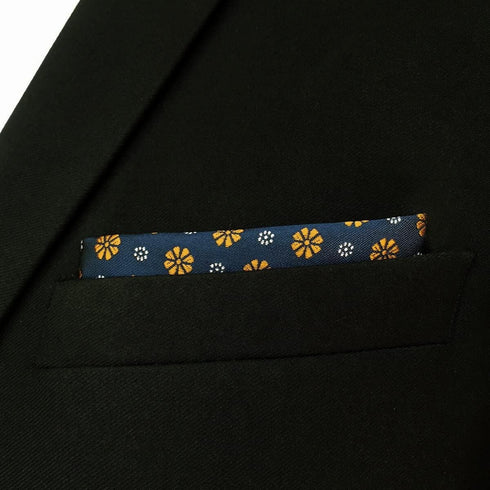 S&W SHLAX&WING Classic Handkerchief for Men Blue Orange Flower Pocket Square 12.6"...