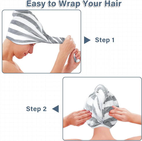 Microfiber Hair Towel Wrap, Quick Dry Hair Turbans with Button, Ultra Soft Thickening Coral Fleece Dry Hair Cap, Anti Frizz Hair Turban Towel for ...