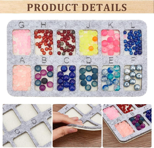 BENECREAT 6Pcs Gray Felt Bead Mat, A-L 12 Grids Rectangle DIY Beading Boards, 7x4inch Beading Design Mat Storage Tray for Jewelry Making, Beading ...