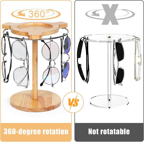 Sunglasses Organizer Glasses Holder Stand with 360 Rotating Display Eyeglasses Rack Wood Base for up to 12 Pairs of Eyewear for Table Dresser Desk...