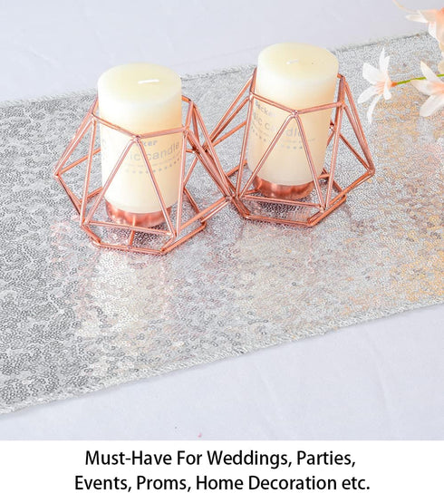 ShinyBeauty Sequin Table Runner 12x108 Inch Silver, Roll-Up Wedding Party Decor - Sparkling Holiday Banquet Tablecloth (Wholesale)...