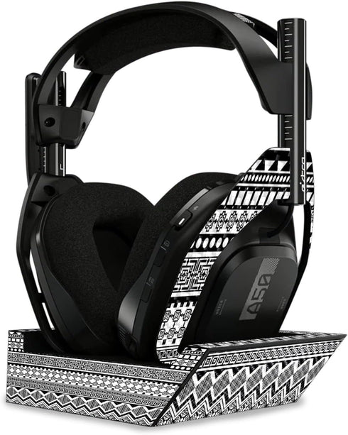 MightySkins Carbon Fiber Skin Compatible with Astro A50 Wireless Headphones + Base Station (Gen 4) - Black Aztec | Protective, Durable Textured Ca...